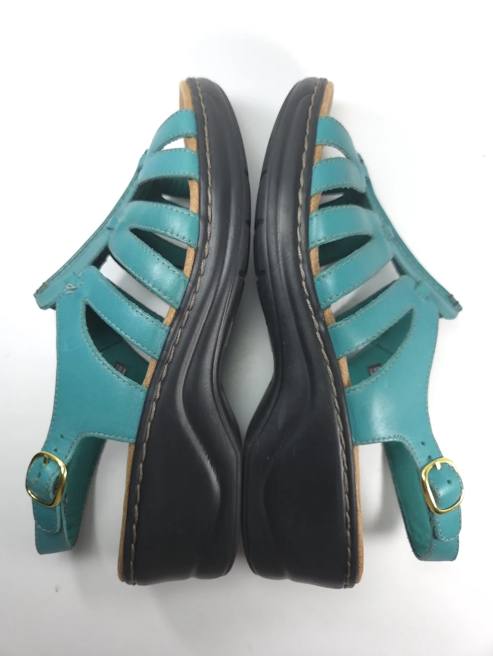 Clarks Lexi Marigold Teal Leather Strappy Wedge Sandals W 11 - Picture 8 of 14